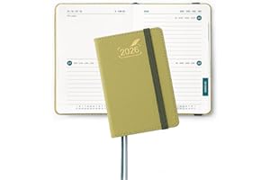 BEZEND Mini Agenda 2026 Pequeña 2 Días por Página 8 x 12 cm, Agenda Bi-Diaria de Bolsillo, Tapa Dura en Cuero PU - Mostaza