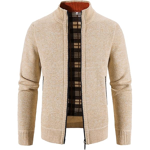 Allthemen Wintervest voor heren, met fleece gevoerd, volledige rits, opstaande kraag, cardigan, dikke trui, trui, Koffie, XXL