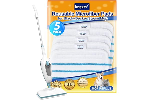 KEEPOW 5 Lingettes pour Black et Decker Balais Vapeur, Compatible avec Black et Decker Steam Mop FSM1630S/FSMP20