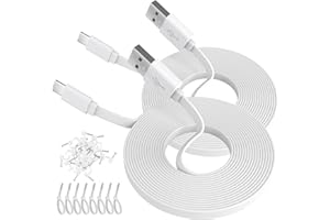 ANLINK Lot de 2 câbles d'extension d'alimentation plats de 3 m pour caméras de sécurité à domicile compatibles USB-C ou autres appareils (téléphone, manette Switch Pro, etc.), câble d'extension USB A vers