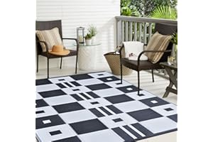 Enipate Outdoor Rugs for Patios Waterproof, 5x8ft Reversible Picnic Blanket Garden Rug, Portable Comfortable Woven Geometric Outdoor Carpet