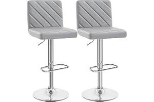 Yaheetech Barstools Set of 2, PU Leather Adjustable Swivel Bar Stools, Dining Stools with Footrest for Kitchen Island Counter/Home Bar, Light Grey
