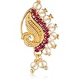Vighnaharta Gold Plated with Peals Alloy and CZ stone Non Piercing Maharashtrian Nath for women [VFJ1080NTH-Press-Red ]