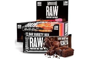 Warrior RAW Protein Bars 12 x 75g – 20g High Protein Bar, Low Sugar High Fibre Oat Protein Flapjack – Protein Snacks, Meal Re