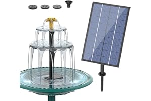 SUJFEE DIY 4W Solar Springbrunnen für Außen, Dreischichtiges Fließwasser-Set mit Wasserpumpe,Vogelbad und Brunnen Abnehmbar mit 4 Düsen,Solarbrunnen für Draussen für DIY-Wasserspiel,Gartendekoration