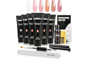AIMEILI Kit Gel de Extensión de Uñas, Kit Uñas de Gel Completo Builder Gel Nail Extensión Esmaltes Semipermanentes Gel Construcción Rápida Molde Finger 6 Colores con Uñas Postizas/Cepillo Kit2