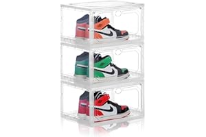 ELUCHANG Schuhboxen Stapelbar Transparent - 3er Pack Schuhkarton Schnelle Montage Schuhaufbewahrung mit Deckel für Wand Turnschuhe Stöckelschuhe bis Größe 47