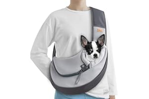 Cuby Haustier-Tragetuch für Kleine Hunde und Katzen, mit Kordelzug und Reißverschluss und Taschen Sicheres Atmungsaktives Netz Reise Tragetuch mit Verstellbarem Schultergurt (Grau, S)