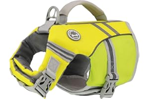 VIVAGLORY Gilet de Sauvetage Style Sportif pour Chien avec Flottabilité Supplémentaire, Gilet de Natation Ajustable et Durable pour Chiens de Petite Taille, Jaune Gris