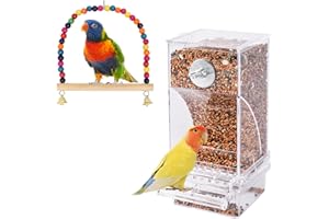 NAAPESI Automatyczny karmnik dla ptaków, przezroczyste akrylowe akcesorium, podwójna komora, wiszący pojemnik na karmę dla papużek kaczadyjskich i kanaryjskich
