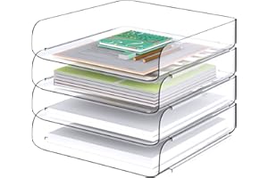 Tomorotec Zestaw tacek na korespondencję, na biurko, A4, z przezroczystego PET, do układania w stosy, stojak na książki, antypoślizgowa podpórka, wypukłe rowki na spodzie (4 szt., pionowy format).