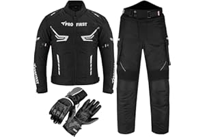 PROFIRST Motorcycle Motorbike suits for men 2 piece Motorcycle waterproof Cordura Fabric Suit Motorbike Jacket Trouser & Gloves Fully Protective Set for Bikers - All Weather