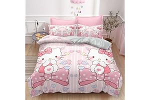 KGOSAUO Hello Kitty - Juego de ropa de cama para niña (135 x 200 cm, funda de almohada de 80 x 80 cm, microfibra suave, 3D Stitch
