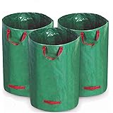 GIOVARA 272L Garden Waste Bags 3 Pack, Waterproof Heavy Duty Large Refuse Sacks with Handles, Foldable and Reusable (3)