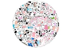 CANVERLENS Lindas pegatinas de dibujos animados de Vaca, 50 Uds. Para botellas de agua, ordenador portátil, monopatín, pegatina bonita, regalo para niños y adolescentes, resistente al agua