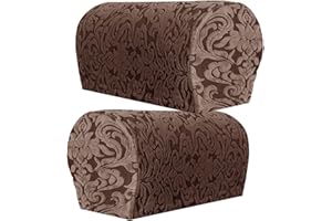 XIEHUZA Jacquard Stretch Armrest Covers, 1 Pair Armchair Covers with Twist Pins for Arms, Arm Covers Soft Polyester Arm Caps Non Slip Furniture Protector For Chair, Sofa, Couch (Dark Coffee)