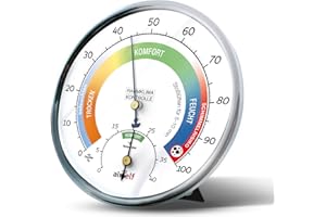 airself Thermohygrometer analog für innen – Raumthermometer und Feuchtigkeitsmesser in einem – Raumklimakontrolle mit farbigen Komfortzonen