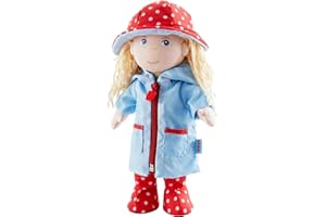 HABA Puppen-Kleiderset Regenzeit – Bekleidungsset für Puppen 30 bis 34 cm – Waschbar bei 30°C – Fördert Feinmotorik & Rollenspiel – 1303255001