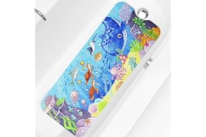 Bingobang Bathtub Mats Non Slip Extra Long Bath Shower Tub Mat 100 x 40cm with Suction Cup, Anti-Mould Drain Holes, Machine Washable, for Bathroom Floor