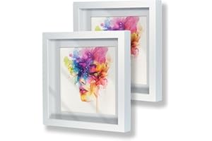 BRITISH OWL British made 2 Pieces White 10" x 10" Shadow Box Picture Frame Wooden Photo, Crafts, Wedding, Art, With Mount