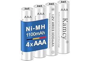 KAMCY Piles Rechargeables AAA(Lot de 4), Piles AAA Rechargeables 1100mAh 1,2V Ni-MH Haute Capacité Rechargeable 1200-1500 Cycles – Piles solaires Rechargeables