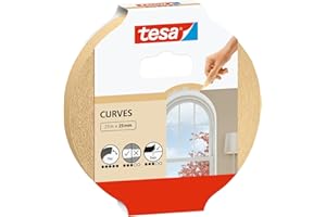 tesa Ruban de Masquage Spécial COURBES - Ruban Adhésif avec Crêpage Extra Fort pour Masquer les Courbes et les Formes Irrégulières - Surfaces Rugueuses et Lisses - 25 m x 25 mm