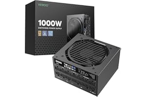 Vetroo 1000W Black Power Supply ATX 3.1 Ready Dual PCIe 5.1, 80 Plus Gold Full Modular, Eco Mode with 120mm FDB Fan, Compact Size, 10 Year Warranty for Gaming PC