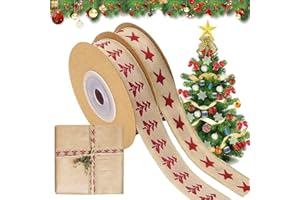 KUAOWT Nastro Natalizio 2 Rotoli, Nastro Raso Natalizio Marrone Nastri Natalizi di Cotone per Confezioni Regalo, 9,2M 15mm Natale Nastro di Raso Decorativo per Artigianato Torte Fiocchi per Albero di Natale