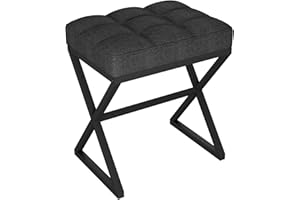 YMYNY Taburete de Maquillaje, Otomanas, Taburete de Piecon Patas de Metal en Forma de X con Asiento de Lino, para Tocador, Salón, Dormitorio, Entrada, Pasillos 40×30×46CM Negro HBD033B
