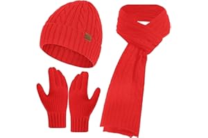 Cocila Brown Wool Blend Scarf Gloves Hat Set for Women - Casual Winter Accessory Set - Loose Fit - Solid Pattern - Machine Washable