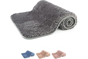 TRANQUILBEAUTY Luxury Grey Bath Mat | Microfiber Non-Slip Bathroom Rug 50x80 cm | Super Soft, Water Absorbent, Dry Fast Design For Shower | Easy Clean Modern Fabric Mats | For Elderly and Children