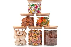 EZOWARE 6 Pcs Tarros de Vidrio Borosilicato de Almacenamiento Recipientes, Transparente Organizador de Cristal con Tapa Hermético de Madera Bambu Para Té Café Azúcar Harina Frijoles, 900ml +1400ml