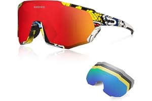 Queshark Gafas Ciclismo 1 Polarizadas 4 HD Lentes Intercambiables UV 400 Gafas,Corriendo,Moto MTB Bicicleta Montaña,Camping y Actividades al Aire Libre para Hombres y Mujeres TR-90