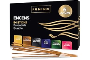 Fumino Encens Baton Lot 6 Boîtes 84 Bâtonnets (90g) Essentiels Naturels Frais Faits Main, Senteur Masala Agarbatti Joss pour la Relaxation et la Méditation - Encens Japonais Tierra Zen - Encensoir