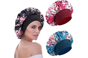 WUBAYI 3 Pcs Soft Satin Bonnet, Silk Bonnet Hair Wrap for Sleeping, Sleeping Hair Care Cap Bonnets, Night Sleeping Head Cover Sleeping Hat for Women and Girls Curly Hair