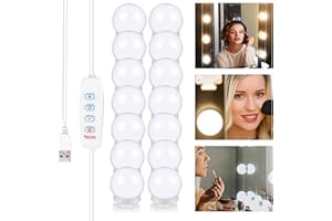 YOYIAG Ajustable Luces de Espejo: 14 bombilla Luces de Espejo de Maquillaje con Cable USB, 3 Modos de Color y 10 Brillos Ajustables Luces de Espejo LED para Espejo Cosmético Tocador
