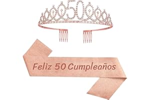 JENICH Feliz 50 Cumpleaños Faja de Satén Oro Rosa Feliz Cumpleaños Cumpleaños Sash 50th Diadema Tiara Cristal Cumpleaños Faja Banda de Satén Cumpleaños Sash Decoracíon Regalos para Cumpleaños