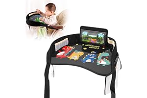 WIYETY Bandeja para las Rodillas para Niños, Mesa de Viaje, Asiento de Coche Con Bolsillos de Red, para Juego y Comedor