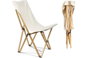 Crystals Folding Butterfly Chair, Beech Wood & Canvas, Beige, Outdoor, Garden, Patio, Foldable, Rustic, Recliner, 150Kg Capacity