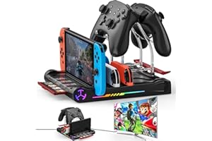 PADWA LIFESTYLE Switch Dock 4K Super Proyección, Base de Carga Multifuncional con 8 Ranuras de Juegos, Efectos RGB, Protege la Visión Infantil, Ideal para Fiesta Familiar en Pantalla Grande