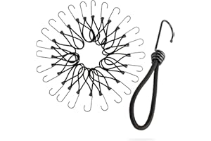 Brevanza 25 Piezas Pulpos Elasticos, Gomas Elasticas con Gancho, Cuerdas Elásticas con Ganchos, Ganchos para Lona Piscina, Tensores de Goma Elastico en Espiral, Ganchos Elásticos para Carpas