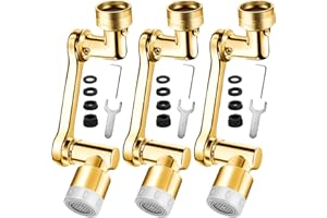 Aérateur de Robinet SELORSS, Rallonge de universelle rotative à 1080°, Deux Méthodes de Sortie d'eau, Laiton massif, Filtre économiseur d'eau, Mousseur pour Cuisine Salle de Bain, Or (3 PIÈCES)