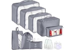 FADISH Packing Cubes for Suitcases - 13PCS Luggage Organizers Bag for Travel Waterproof Packing Cube Storage Bags for Suitcases with Drawstring Bags and Travel Fluid Pouches (Grey)