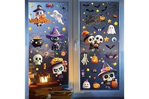 CYDALUYA Halloween Window Stickers,95pcs Double Sided Reusable Cute Pumpkin and Skeleton Window Clings Stickers,9 Sheet Halloween Window Clings for Halloween Party Decoration