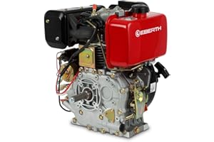 EBERTH 10 PS / 7,2 kW Dieselmotor mit 25,4 mm Ø Welle, E-Start, 20ah 12V Batterie, Standmotor mit Ölmangelsicherung, 4-Takt, 1 Zylinder, 406 ccm, Diesel Motor luftgekühlt, Kartmotor, Antriebsmotor