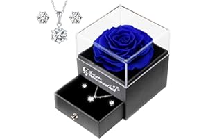 Yamonic Vera Rosa eterna con collana e orecchini in una scatola regalo, regali romantici di rosa per lei nel giorno di San Valentino Anniversario Regali per la festa della mamma per le donne