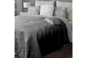 HOMELEVEL Bedspread Bed & Sofa Cover 240cm x 220cm Bed Throw Sofa Day Blankets Bed Cover XXL Blanket Throw (Light Grey/Dark Grey Patterned)