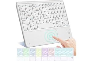 EASYTONE Bluetooth Keyboard with Touchpad,Mini Wireless Tablet Keyboard 7 Colors Backlit Compatible with Windows/Android/iOS, Stable Connection Keyboard for iPad,iPhone,Samsung,Huawei,Xiaomi,White