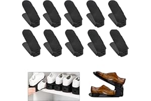 YUENFONG Regulowane regały na buty, 10 sztuk, regulowany uchwyt na buty, 3 regulowane wysokości, antypoślizgowe tworzywo sztuczne, do organizerów na buty, szafy, kolor czarny