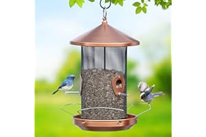 Yeomoo Duży karmnik dla dzikich ptaków, do ogrodu, na zewnątrz – z metalowym ekranem siatkowym 32 cm, karmnik dla ptaków, stacja karmowa dla ptaków do zawieszenia, prezent do ogrodu, na taras,